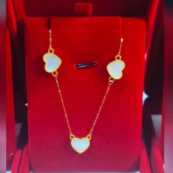 18k Real Gold Heart Necklaces, WHITE - Picture 1 of 8